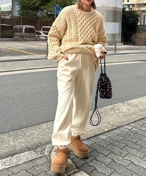 HEILIS(ヘイリス)の「《hideka select》裏起毛スウェットジョガーパンツ / 裏起毛パンツ ズボン 秋服 冬服(スウェットパンツ・レディース・アイボリー・FREE)」の4枚目の写真