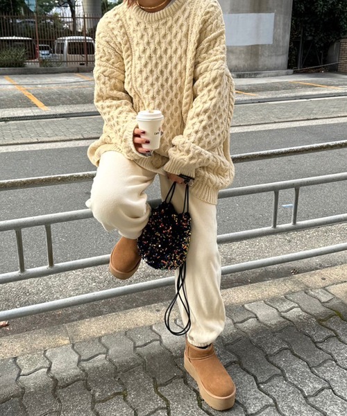 HEILIS(ヘイリス)の「《hideka select》裏起毛スウェットジョガーパンツ / 裏起毛パンツ ズボン 秋服 冬服(スウェットパンツ・レディース・アイボリー・FREE)」の5枚目の写真