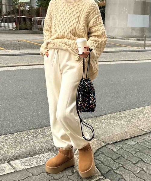 HEILIS(ヘイリス)の「《hideka select》裏起毛スウェットジョガーパンツ / 裏起毛パンツ ズボン 秋服 冬服(スウェットパンツ・レディース・アイボリー・FREE)」の2枚目の写真