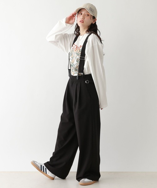 RAGEBLUE（レイジブルー）の「TR/サロペットワイドパンツ（スラックス・レディース・グレー/ブラック・FREE）」の4枚目の写真