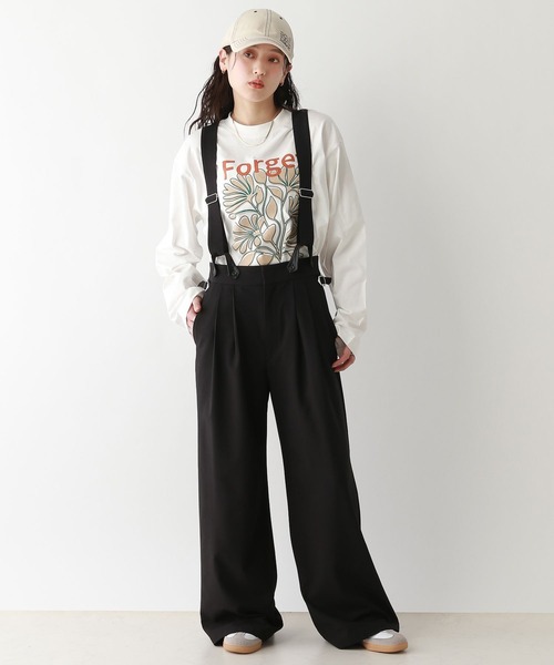 RAGEBLUE（レイジブルー）の「TR/サロペットワイドパンツ（スラックス・レディース・グレー/ブラック・FREE）」の3枚目の写真