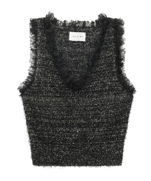 ROSE BUD（ローズバッド）の「(CREOLME)LAME FEATHER KNIT TANK（ニット/セーター・レディース・ブラック/ホワイト・ONE SIZE）」の2枚目の写真