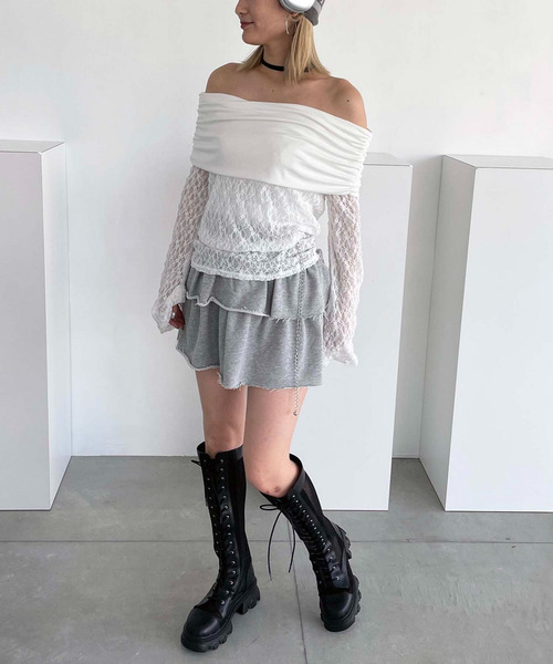SPIRALGIRL(スパイラルガール)の「レースオフショルトップス(Tシャツ/カットソー・レディース・ホワイト/ブラック・FREE)」の15枚目の写真