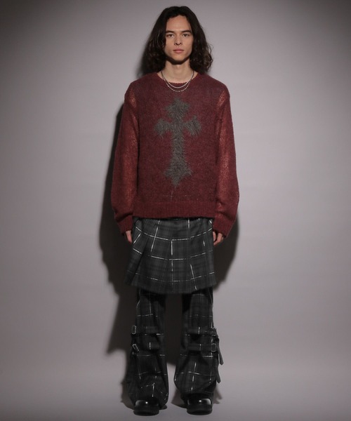 HARE（ハレ）の「【UNDERGROUND MODE】シアークロスモチーフニット(HARE)（ニット/セーター・メンズ・ブラック/レッド・FREE）」の7枚目の写真