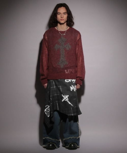 HARE（ハレ）の「【UNDERGROUND MODE】シアークロスモチーフニット(HARE)（ニット/セーター・メンズ・ブラック/レッド・FREE）」の10枚目の写真