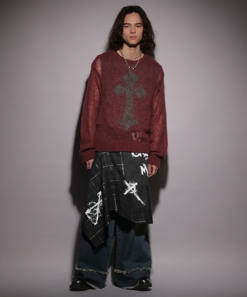 HARE（ハレ）の「【UNDERGROUND MODE】シアークロスモチーフニット(HARE)（ニット/セーター・メンズ・ブラック/レッド・FREE）」の11枚目の写真