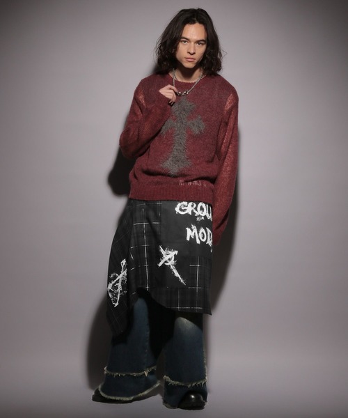 HARE（ハレ）の「【UNDERGROUND MODE】シアークロスモチーフニット(HARE)（ニット/セーター・メンズ・ブラック/レッド・FREE）」の12枚目の写真