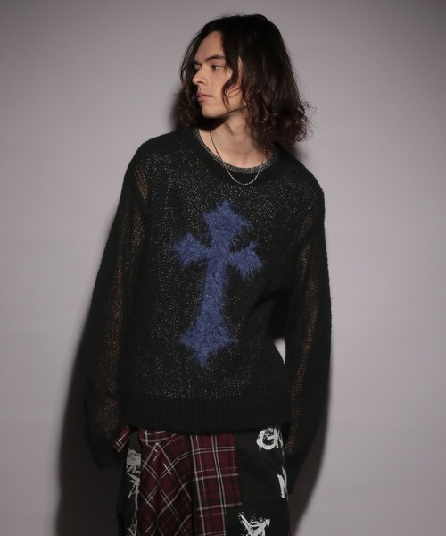 HARE（ハレ）の「【UNDERGROUND MODE】シアークロスモチーフニット(HARE)（ニット/セーター・メンズ・ブラック/レッド・FREE）」の13枚目の写真