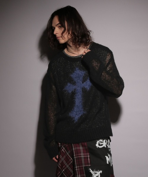 HARE（ハレ）の「【UNDERGROUND MODE】シアークロスモチーフニット(HARE)（ニット/セーター・メンズ・ブラック/レッド・FREE）」の14枚目の写真