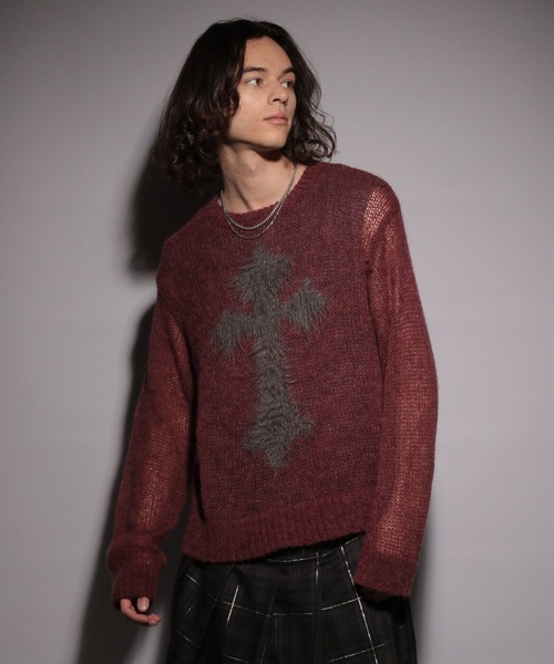 HARE（ハレ）の「【UNDERGROUND MODE】シアークロスモチーフニット(HARE)（ニット/セーター・メンズ・ブラック/レッド・FREE）」の15枚目の写真