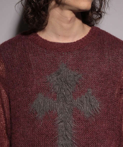 HARE（ハレ）の「【UNDERGROUND MODE】シアークロスモチーフニット(HARE)（ニット/セーター・メンズ・ブラック/レッド・FREE）」の19枚目の写真