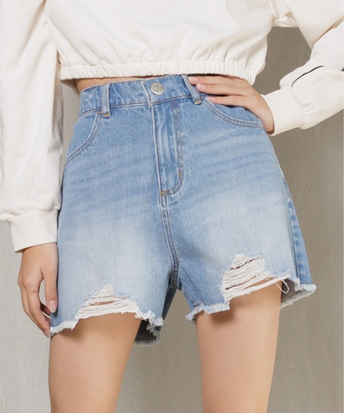 PINKHUNT（ピンクハント）の「PINKHUNT ピンクハント ダメージ加工 ショートパンツ 0532K（デニムパンツ・キッズ・ブルー/ライトインディゴブルー・150cm/160cm/120cm/130cm/140cm）」の2枚目の写真