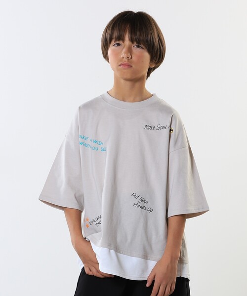 SHOO・LA・RUE（シューラルー）の「【100-150cm】アソートプリント裾レイヤード五分袖Tシャツ（Tシャツ/カットソー・キッズ・ブラック/ナチュラル/チャコールグレー/グリーン・10/11/12/13/14/15 ）」の3枚目の写真