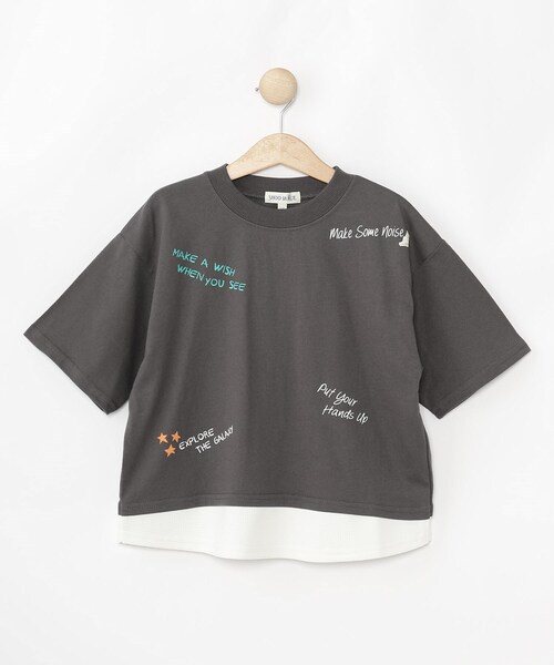 SHOO・LA・RUE（シューラルー）の「【100-150cm】アソートプリント裾レイヤード五分袖Tシャツ（Tシャツ/カットソー・キッズ・ブラック/ナチュラル/チャコールグレー/グリーン・10/11/12/13/14/15 ）」の2枚目の写真