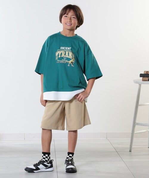 SHOO・LA・RUE（シューラルー）の「【100-150cm】アソートプリント裾レイヤード五分袖Tシャツ（Tシャツ/カットソー・キッズ・ブラック/ナチュラル/チャコールグレー/グリーン・10/11/12/13/14/15 ）」の15枚目の写真