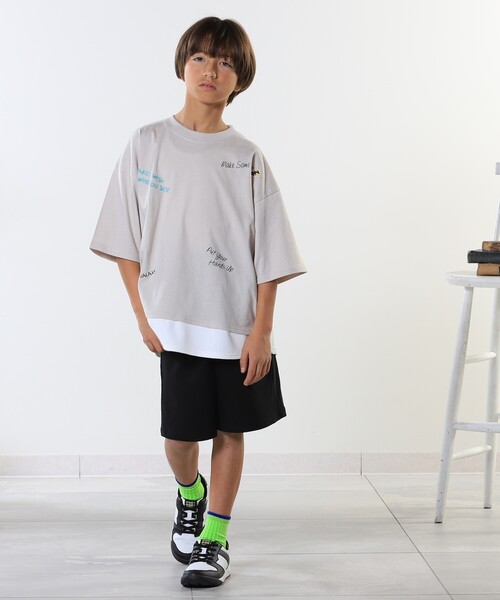 SHOO・LA・RUE（シューラルー）の「【100-150cm】アソートプリント裾レイヤード五分袖Tシャツ（Tシャツ/カットソー・キッズ・ブラック/ナチュラル/チャコールグレー/グリーン・10/11/12/13/14/15 ）」の20枚目の写真