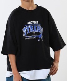 【100-150cm】アソートプリント裾レイヤード五分袖Tシャツ