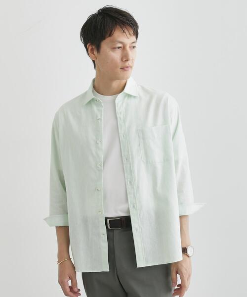 TAKEO KIKUCHI（タケオキクチ）の「ハイブリッド リネン 7分袖 シャツ（シャツ/ブラウス・メンズ・ブルー/ボルドー/ライトグレー/グリーン系/ネイビー・01/05/02/04/03）」の2枚目の写真