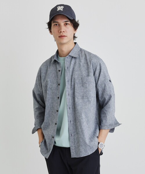 TAKEO KIKUCHI（タケオキクチ）の「ハイブリッド リネン 7分袖 シャツ（シャツ/ブラウス・メンズ・ブルー/ボルドー/ライトグレー/グリーン系/ネイビー・01/05/02/04/03）」の3枚目の写真