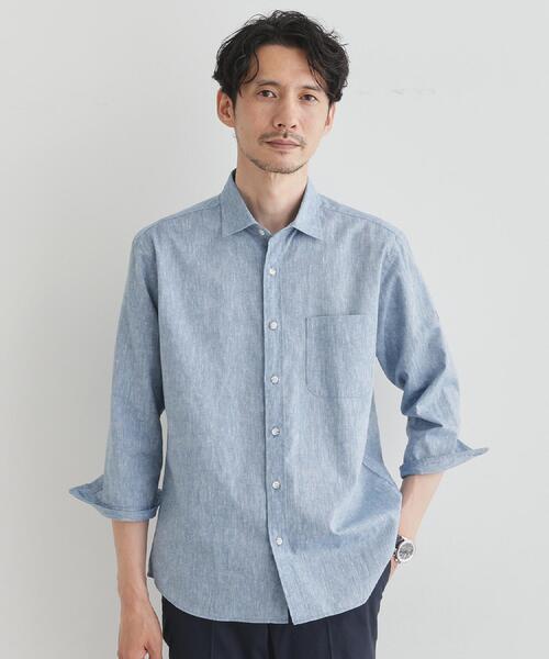 TAKEO KIKUCHI（タケオキクチ）の「ハイブリッド リネン 7分袖 シャツ（シャツ/ブラウス・メンズ・ブルー/ボルドー/ライトグレー/グリーン系/ネイビー・01/05/02/04/03）」の4枚目の写真
