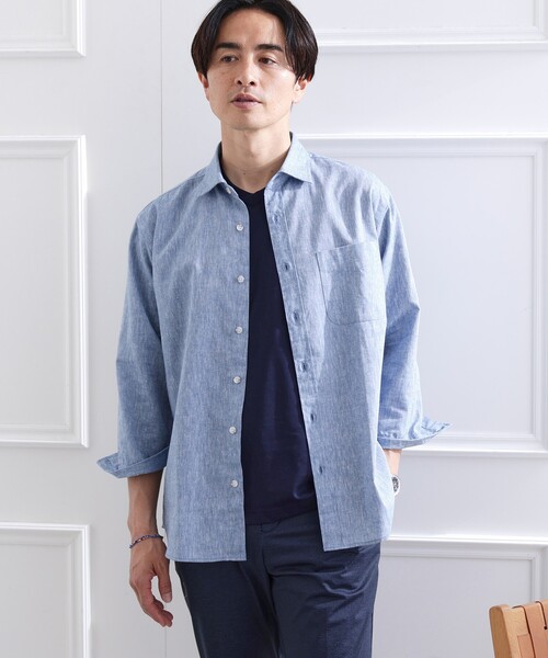 TAKEO KIKUCHI（タケオキクチ）の「ハイブリッド リネン 7分袖 シャツ（シャツ/ブラウス・メンズ・ブルー/ボルドー/ライトグレー/グリーン系/ネイビー・01/05/02/04/03）」の6枚目の写真