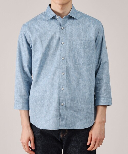 TAKEO KIKUCHI（タケオキクチ）の「ハイブリッド リネン 7分袖 シャツ（シャツ/ブラウス・メンズ・ブルー/ボルドー/ライトグレー/グリーン系/ネイビー・01/05/02/04/03）」の8枚目の写真