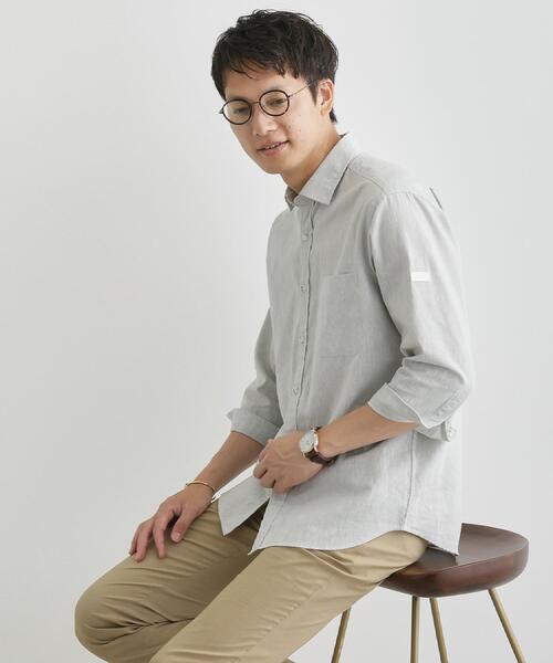 TAKEO KIKUCHI（タケオキクチ）の「ハイブリッド リネン 7分袖 シャツ（シャツ/ブラウス・メンズ・ブルー/ボルドー/ライトグレー/グリーン系/ネイビー・01/05/02/04/03）」の18枚目の写真