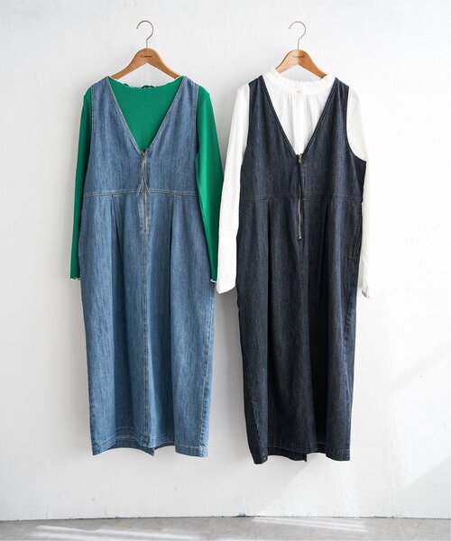 LBC（エルビーシー）の「デニムジップ深Vネックワンピース（ワンピース・レディース・ブルー/ネイビー・M）」の7枚目の写真