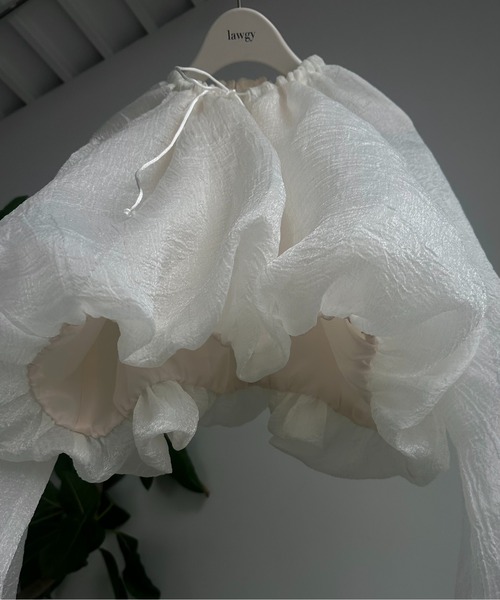 lawgy（ラウジー）の「hem balloon volume sheer blouse / ヘムバルーンボリュームシアーブラウス（シャツ/ブラウス・レディース・ホワイト/ブルー・FREE）」の12枚目の写真