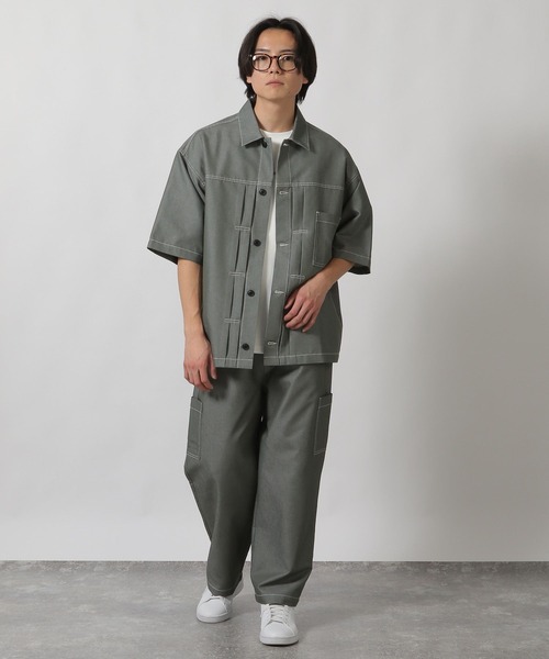 LAKOLE(ラコレ)の「【セットアップ可】CVCトラックシャツジャケット / 318624(シャツ/ブラウス・メンズ・ネイビー/アイボリー/オリーブ・MEDIUM/LARGE)」の6枚目の写真