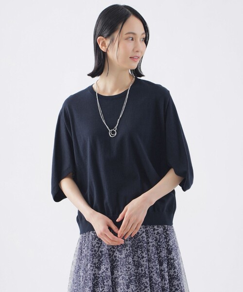TRANS WORK(トランスワーク)の「【ウォッシャブル】コットンギマクルーネックニット(ニット/セーター・レディース・ブルー系その他4/ネイビー/イエロー・38)」の2枚目の写真