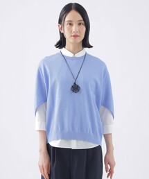 【ウォッシャブル】コットンギマクルーネックニット