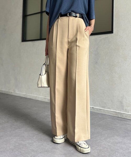 Chez toi（シェトワ）の「【細身サイズ】2タックスラックスパンツ（その他パンツ・レディース・ベージュ/オフホワイト/ブラック・FREE）」の3枚目の写真