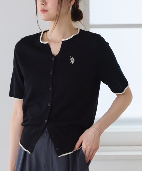 U.S. POLO ASSN.（ユーエスポロアッスン）の「【U.S.POLO ASSN.】キーネックデザインカーディガン（カーディガン/ボレロ・レディース・ネイビー/ブルー系その他/アイボリー系/グレー系その他/ブラック系その他/レッド系その他・M/L/LL）」の2枚目の写真