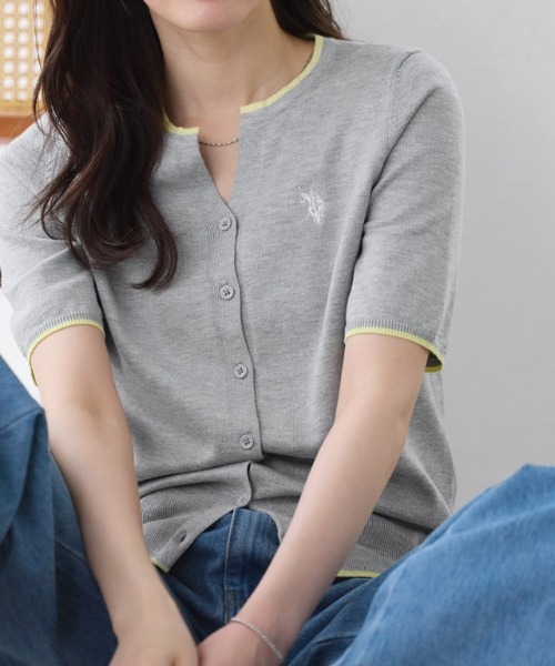 U.S. POLO ASSN.（ユーエスポロアッスン）の「【U.S.POLO ASSN.】キーネックデザインカーディガン（カーディガン/ボレロ・レディース・ネイビー/ブルー系その他/アイボリー系/グレー系その他/ブラック系その他/レッド系その他・M/L/LL）」の3枚目の写真