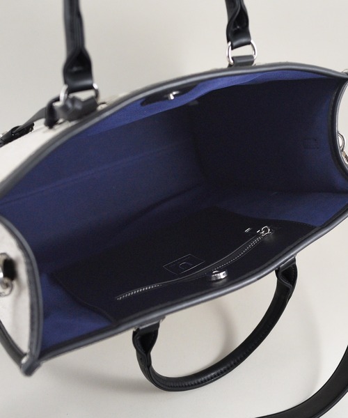 U（ユー）の「ラインキャンバス パリジャン トートバッグ/Lサイズ（ビジネスバッグ・レディース・グリーン/オフホワイト/ブラック・FREE）」の7枚目の写真