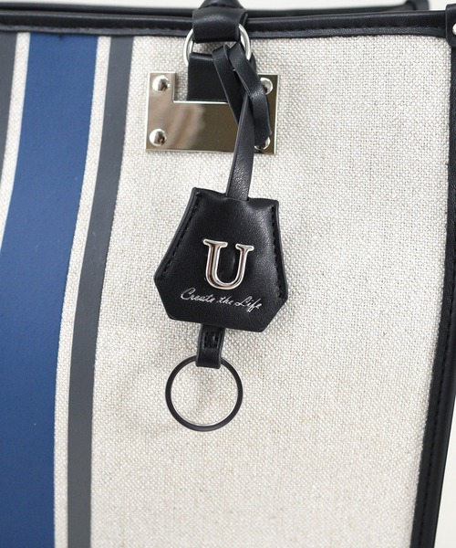 U（ユー）の「ラインキャンバス パリジャン トートバッグ/Lサイズ（ビジネスバッグ・レディース・グリーン/オフホワイト/ブラック・FREE）」の8枚目の写真