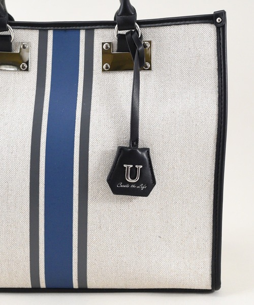 U（ユー）の「ラインキャンバス パリジャン トートバッグ/Lサイズ（ビジネスバッグ・レディース・グリーン/オフホワイト/ブラック・FREE）」の9枚目の写真