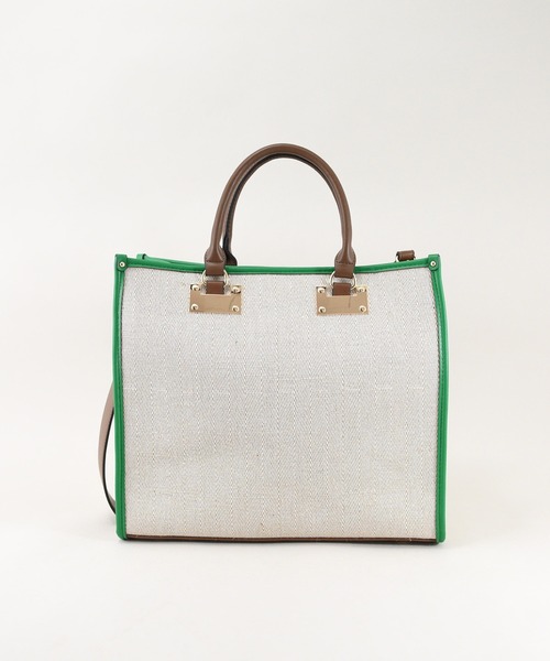 U（ユー）の「ラインキャンバス パリジャン トートバッグ/Lサイズ（ビジネスバッグ・レディース・グリーン/オフホワイト/ブラック・FREE）」の11枚目の写真