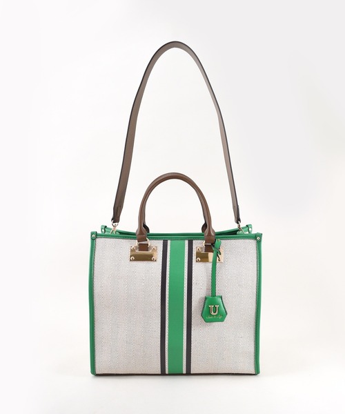 U（ユー）の「ラインキャンバス パリジャン トートバッグ/Lサイズ（ビジネスバッグ・レディース・グリーン/オフホワイト/ブラック・FREE）」の13枚目の写真