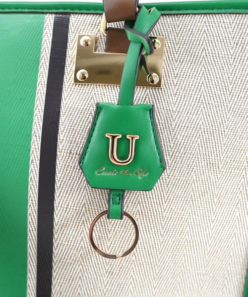 U（ユー）の「ラインキャンバス パリジャン トートバッグ/Lサイズ（ビジネスバッグ・レディース・グリーン/オフホワイト/ブラック・FREE）」の17枚目の写真