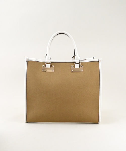 U（ユー）の「ラインキャンバス パリジャン トートバッグ/Lサイズ（ビジネスバッグ・レディース・グリーン/オフホワイト/ブラック・FREE）」の20枚目の写真