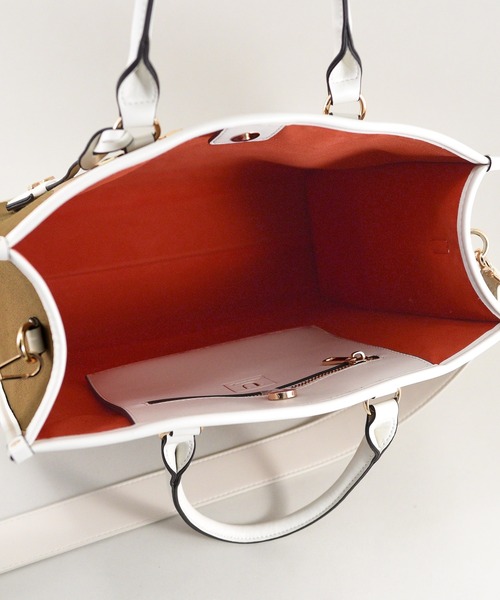 U（ユー）の「ラインキャンバス パリジャン トートバッグ/Lサイズ（ビジネスバッグ・レディース・グリーン/オフホワイト/ブラック・FREE）」の22枚目の写真