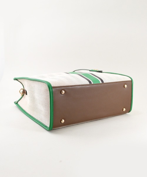 U（ユー）の「ラインキャンバス パリジャン トートバッグ/Lサイズ（ビジネスバッグ・レディース・グリーン/オフホワイト/ブラック・FREE）」の12枚目の写真