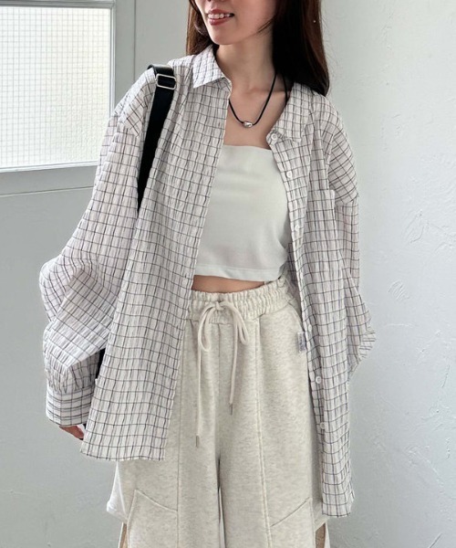 archives（アルシーヴ）の「リンクルチェックミドルシャツ（シャツ/ブラウス・レディース・オフホワイト/ブラック/ネイビー・MEDIUM）」の2枚目の写真