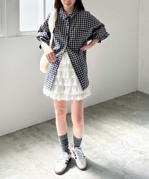 archives（アルシーヴ）の「リンクルチェックミドルシャツ（シャツ/ブラウス・レディース・オフホワイト/ブラック/ネイビー・MEDIUM）」の6枚目の写真