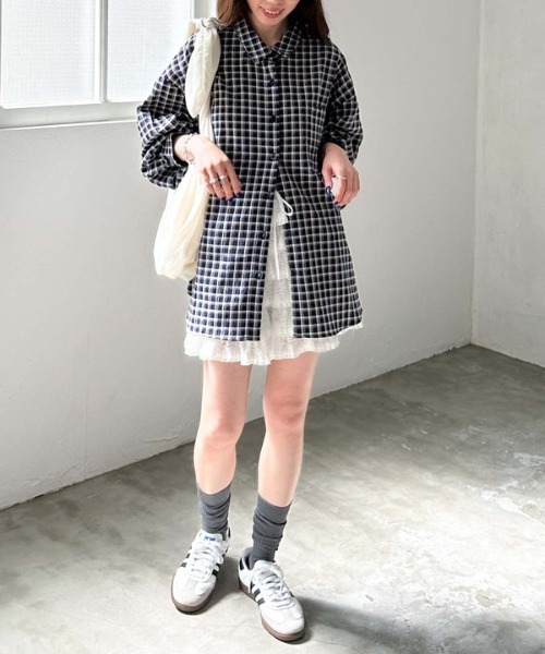 archives（アルシーヴ）の「リンクルチェックミドルシャツ（シャツ/ブラウス・レディース・オフホワイト/ブラック/ネイビー・MEDIUM）」の7枚目の写真