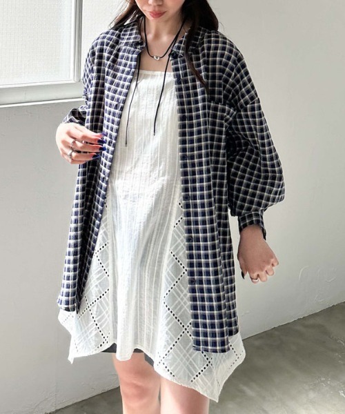 archives（アルシーヴ）の「リンクルチェックミドルシャツ（シャツ/ブラウス・レディース・オフホワイト/ブラック/ネイビー・MEDIUM）」の8枚目の写真