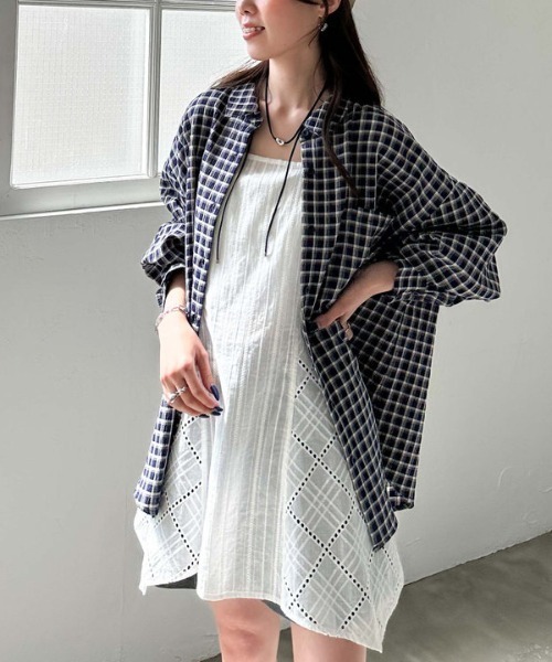 archives（アルシーヴ）の「リンクルチェックミドルシャツ（シャツ/ブラウス・レディース・オフホワイト/ブラック/ネイビー・MEDIUM）」の9枚目の写真