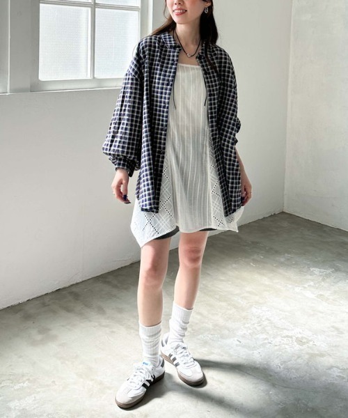 archives（アルシーヴ）の「リンクルチェックミドルシャツ（シャツ/ブラウス・レディース・オフホワイト/ブラック/ネイビー・MEDIUM）」の10枚目の写真